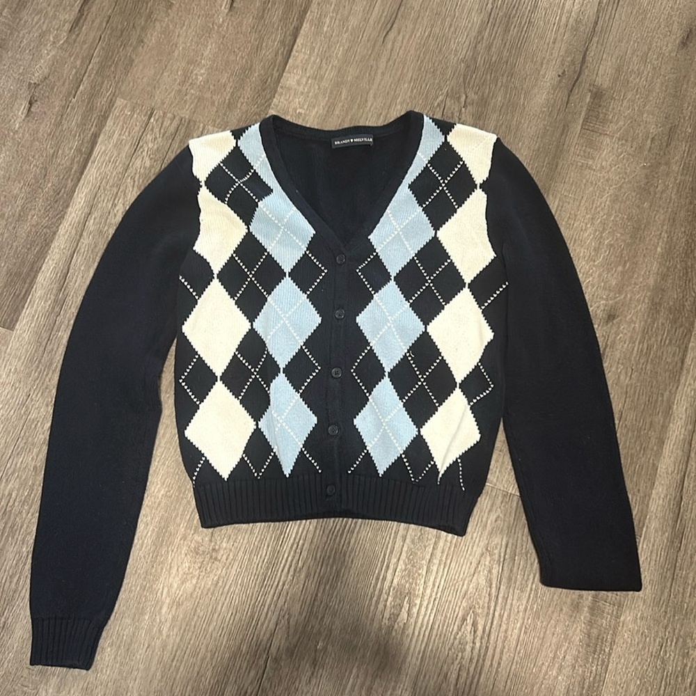 Brandy Melville women’s v-neck argyle cardigan